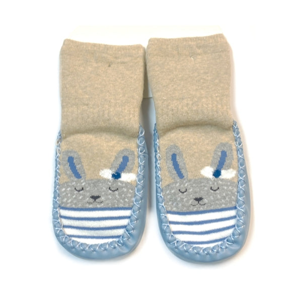 Tiny Alpaca Bunny Baby Slipper Sock Booties - Tan/Blue Stripes (Baby Shoe Size 12cm)