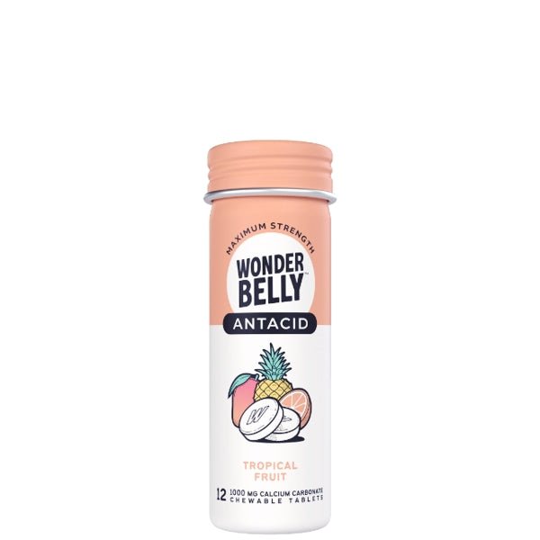 WonderBelly Antacid Calcium Carbonate Chewable Tablets - Tropical Fruit (12 Pack - Travel Size) Maximum Strength Relief - Dollar Fanatic