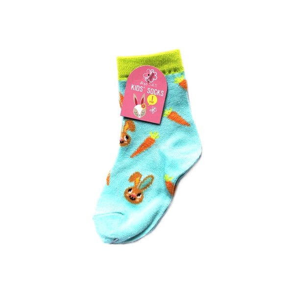 Kids Colorful Socks - Blue with Carrots & Bunny (One Pair) Select Size - DollarFanatic.com