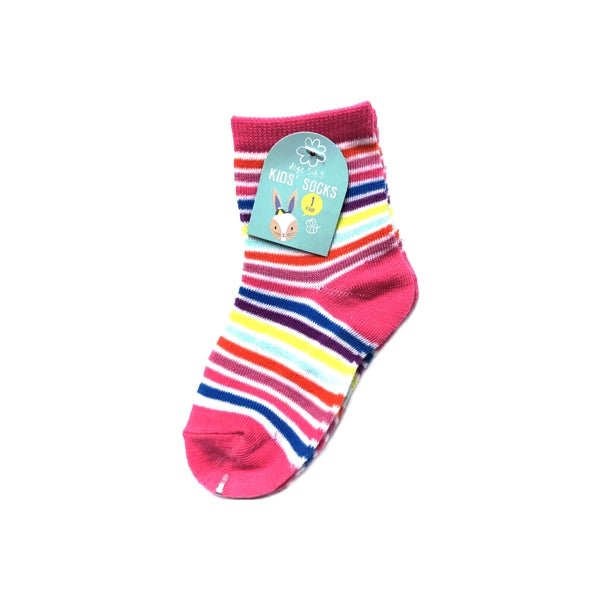 Kids Colorful Socks - Pink with Multicolor Stripes (One Pair) Select Size - DollarFanatic.com