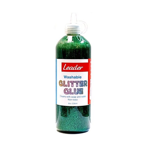 Leader Washable Non - Toxic Glitter Glue - Green (8 fl. oz.) Great for Slime - Dollar Fanatic