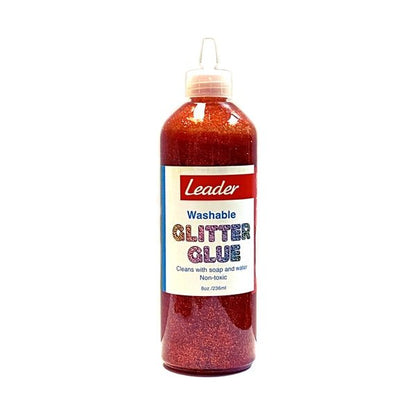 Leader Washable Non - Toxic Glitter Glue - Red (8 fl. oz.) Great for Slime - Dollar Fanatic