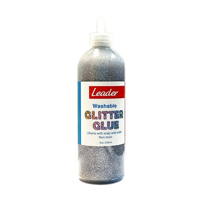 Leader Washable Non - Toxic Glitter Glue - Silver (8 fl. oz.) Great for Slime! - Dollar Fanatic