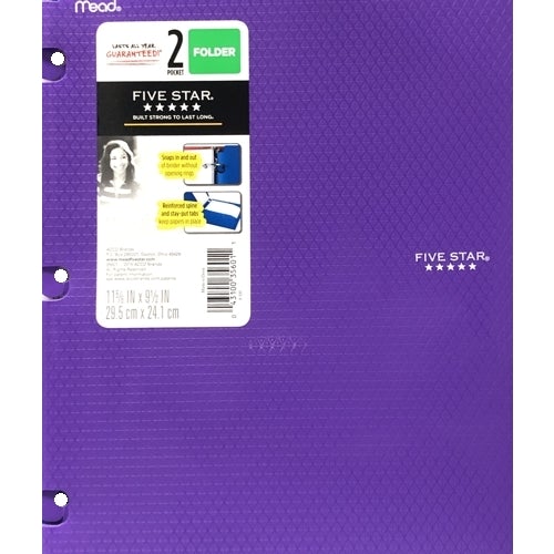 Mead Five Star Snap-In 2-Pocket Plastic Portfolio Folder (Select Color) - DollarFanatic.com