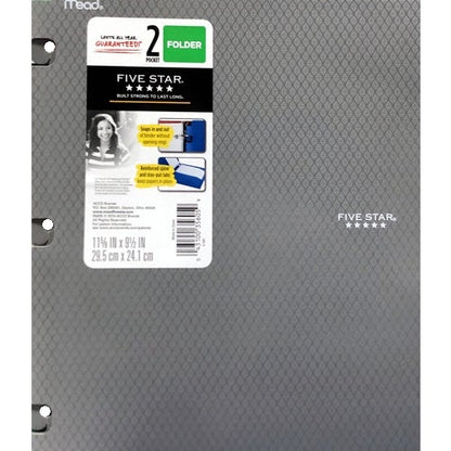 Mead Five Star Snap-In 2-Pocket Plastic Portfolio Folder (Select Color) - DollarFanatic.com