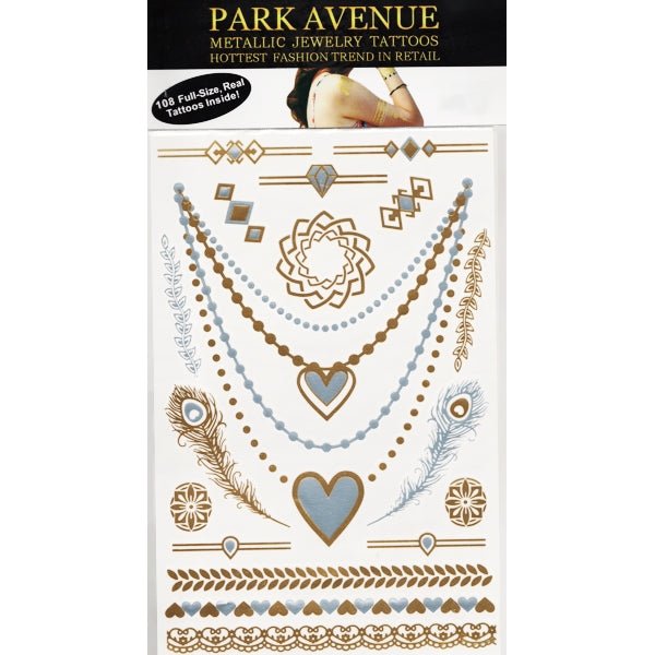 Park Avenue Shimmer Metallic Jewelry Tattoos - Select Style (108 Tattoos) - Dollar Fanatic