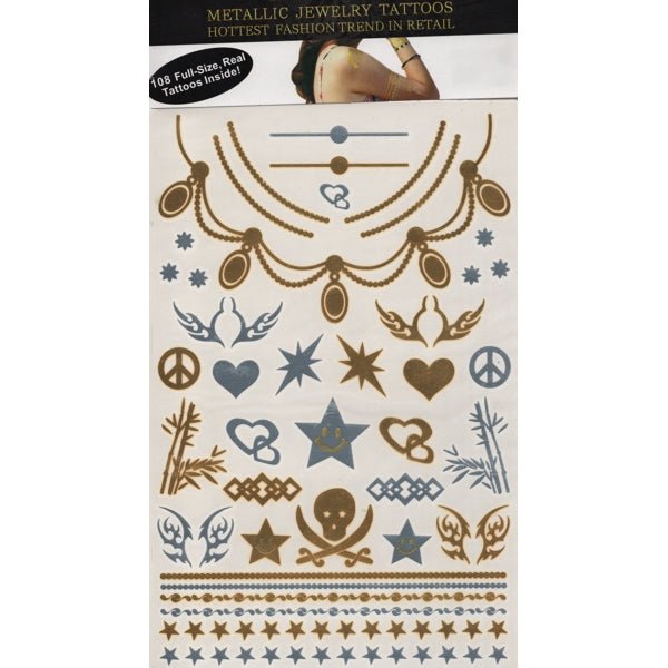 Park Avenue Shimmer Metallic Jewelry Tattoos - Select Style (108 Tattoos) - Dollar Fanatic