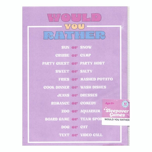 Sleepover Games Would You Rather Party Activity Game Pack (12 count) - Dollar Fanatic