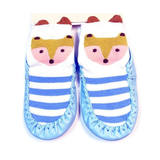 Tiny Alpaca Blue Stripes Baby Slipper Sock Booties - Fox (Select Baby Shoe Size) - 2 for $5