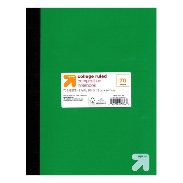 Up & Up College Ruled Composition Notebook - Green (70 Sheets) Plastic Cover - Dollar Fanatic