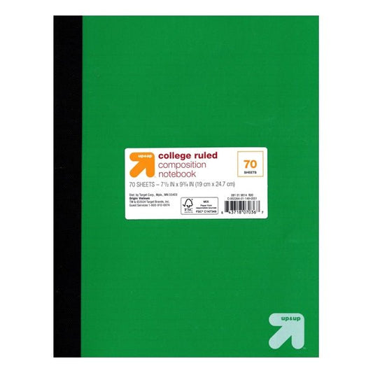 Up & Up College Ruled Composition Notebook - Green (70 Sheets) Plastic Cover - Dollar Fanatic