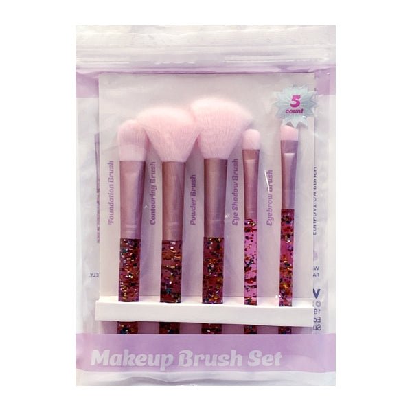 Vivitar Cosmetic Eye and Face Makeup Brush Set - Pink Glitter (5 - Piece Set) - 2 for $5
