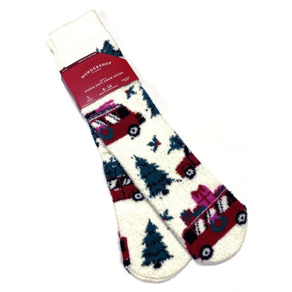 Wondershop Men's Christmas Fuzzy Crew Style Socks - White/Green/Red (One Pair) - Dollar Fanatic